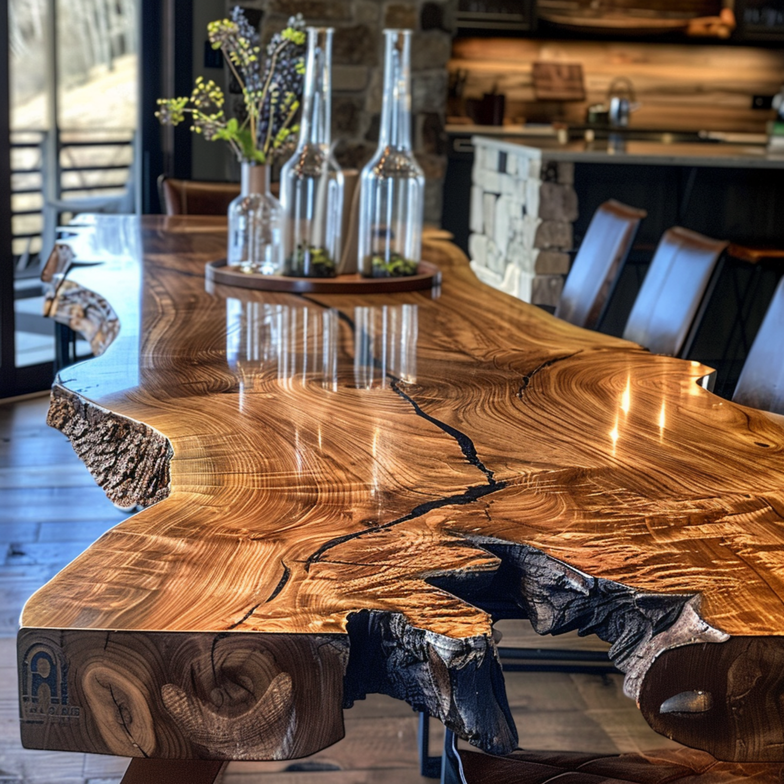 Solid Wood Live Edge Dining Table with Resin Finishing