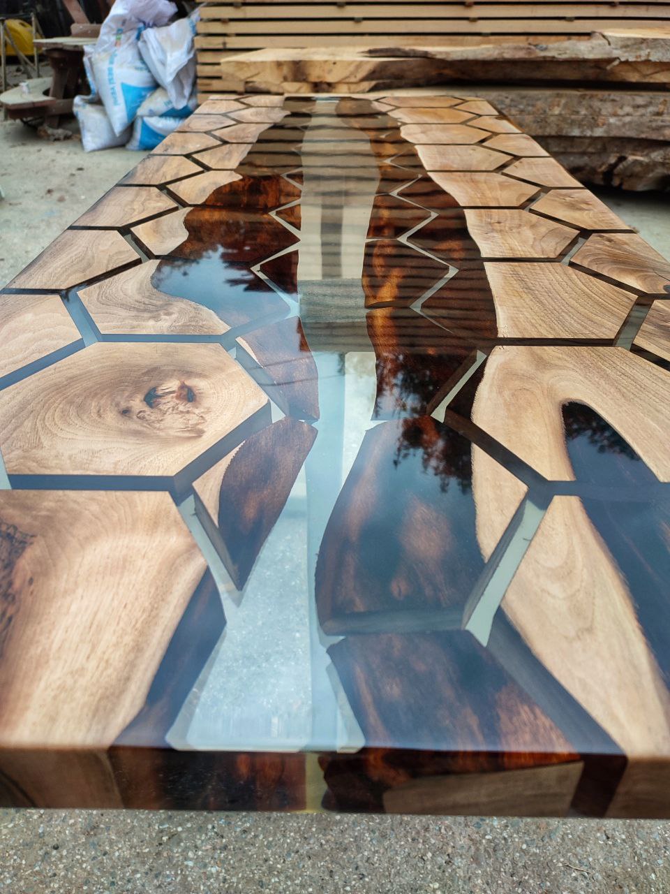 Honeycomb Epoxy River Table & Resin Dining Table