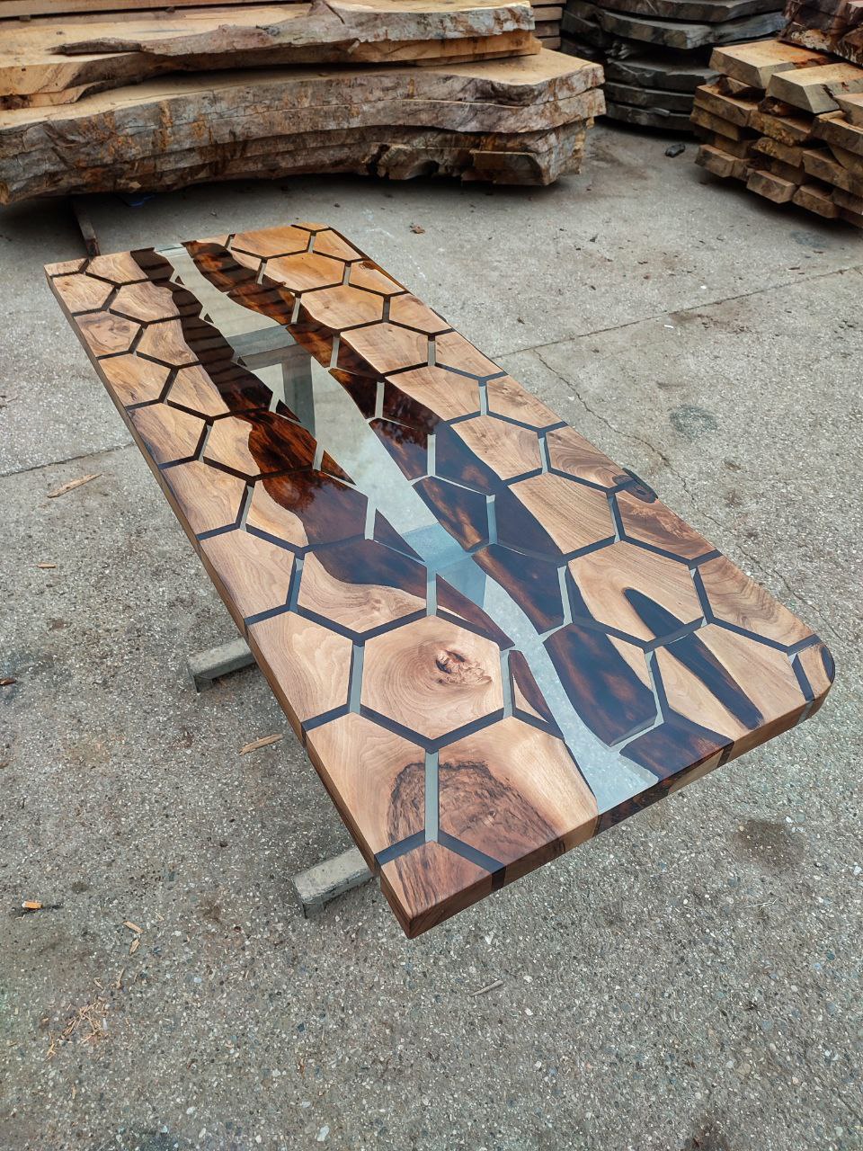 Honeycomb Epoxy River Table & Resin Dining Table