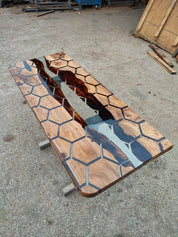 Honeycomb Epoxy River Table & Resin Dining Table