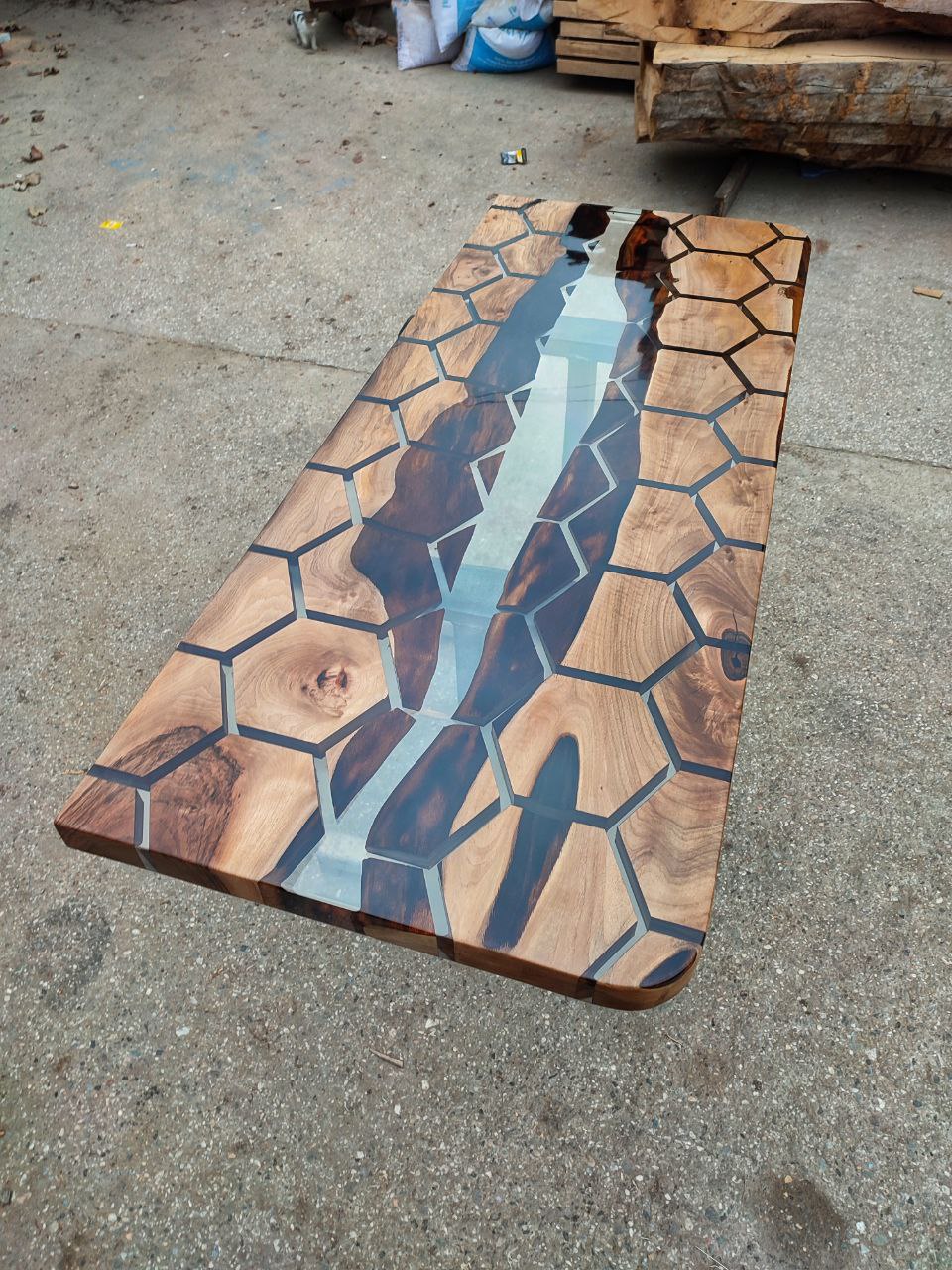 Honeycomb Epoxy River Table & Resin Dining Table