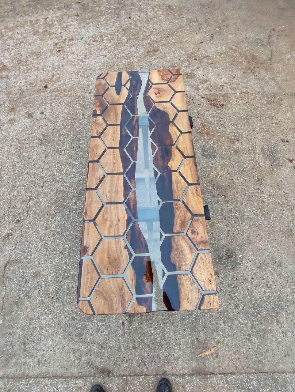 Honeycomb Epoxy River Table & Resin Dining Table