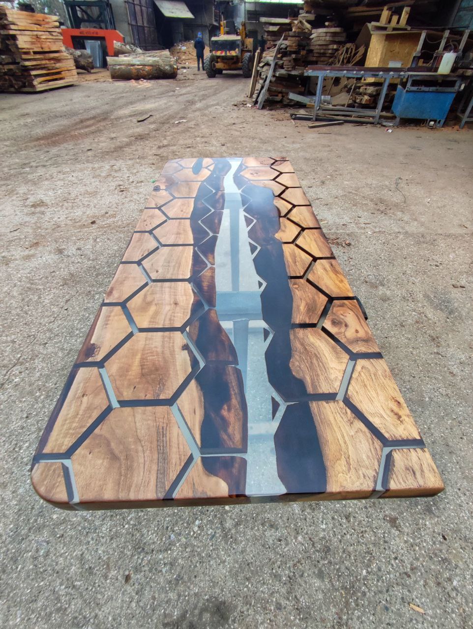 Honeycomb Epoxy River Table & Resin Dining Table