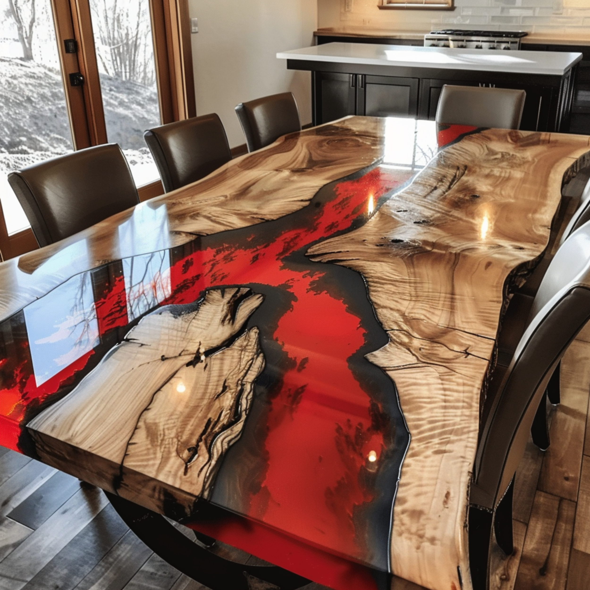 Black and Red Epoxy River Dining Table